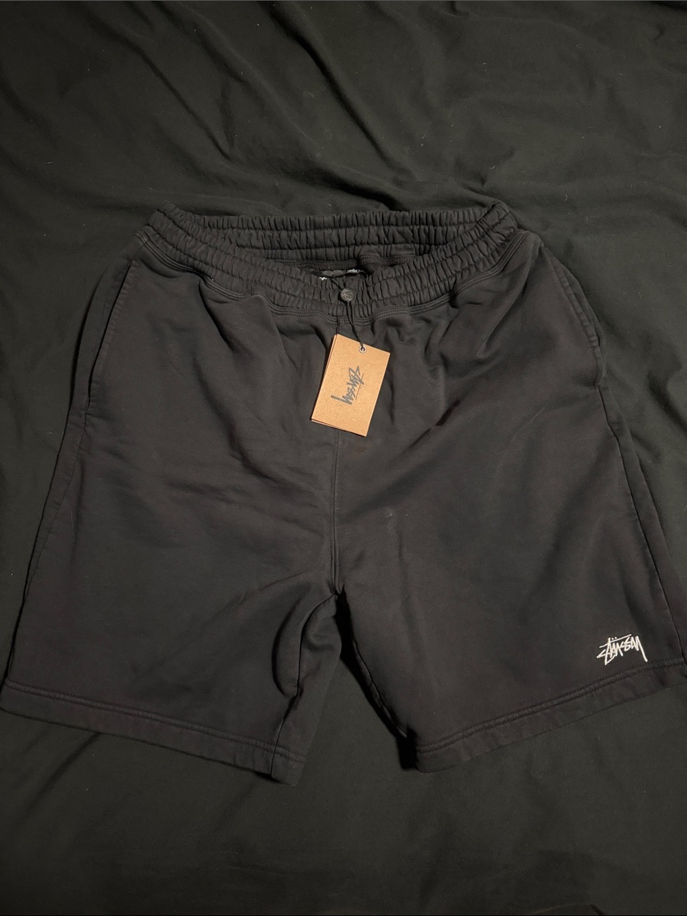 Stussy Black Athletic Logo Drawstring Shorts